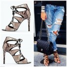 ZARA HIGH HEEL SNAKE PRINT LEATHER LACE UP SANDAL ANKLE BOOT BNWT