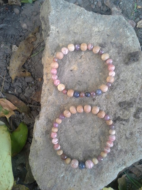 Ruby, rhodochrosite, tanzanite, wood handmade natural bracelet
