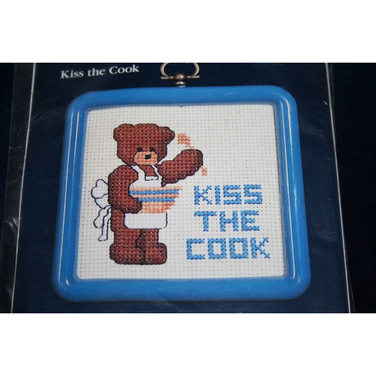 Kiss the Cook Bear Counted Cross stitch Kit w Frame 4x4