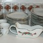 62 pc Holiday Dinnerware Set Poinsettia & Ribbons Fine China Service For 12 +