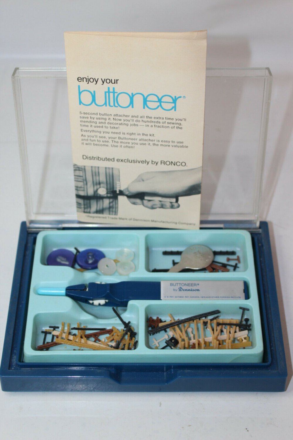 Vintage Dennison Buttoneer 5 Second Button Attacher Tool with Case
