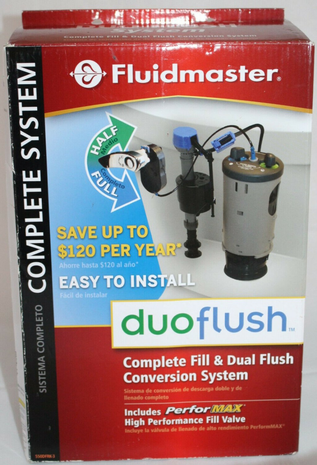 Duoflush Complete System by Fluidmaster 550DFRK-3 Water Saving Toilet Flush