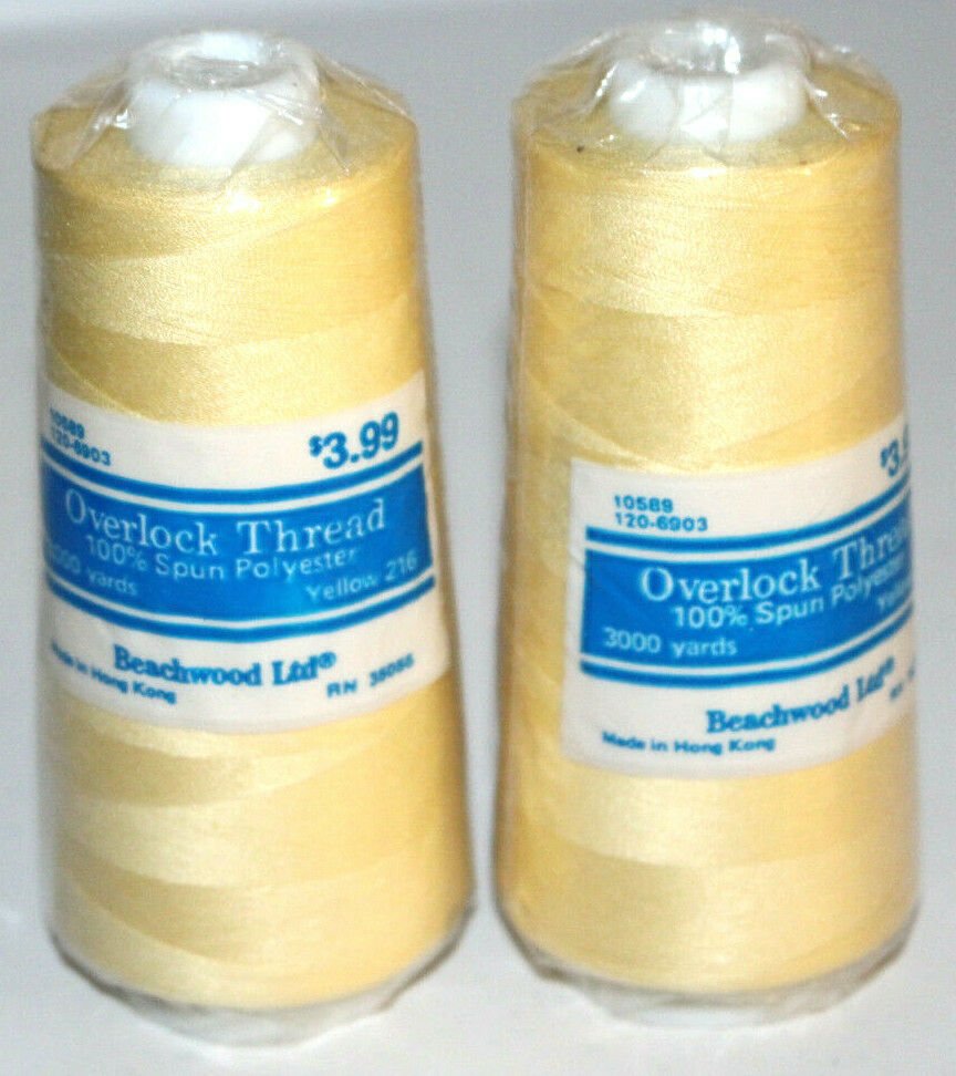 2 Cones Beachwood Overlock Serger Thread Yellow 216 35055 New 3000 yd Spools
