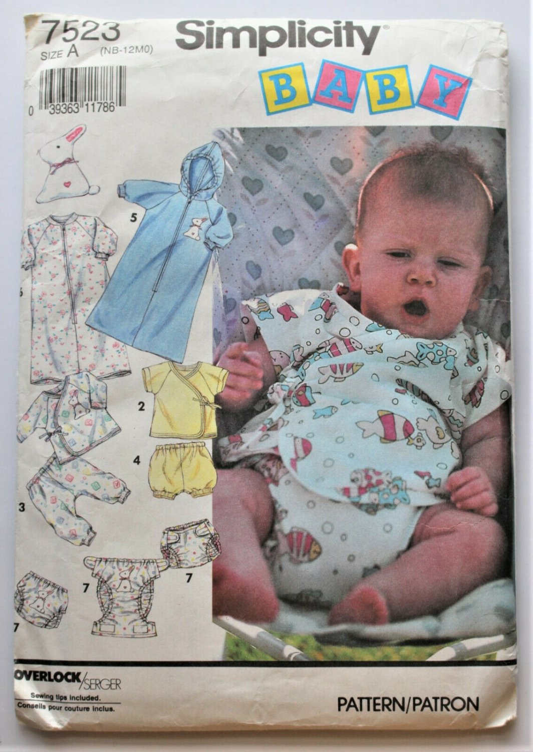 Simplicity Sewing Pattern 7523 Infants Babies Layette Diaper Cover Bunting NB-12