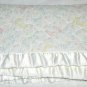 Vintage Quilted Unisex Baby Blanket Satin Edge White w Footprints & Pins 41”x36”