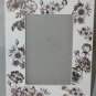 White Pink Bronze Copper Metallic Rose Floral Picture Frame Ceramic Glass 9"x7"
