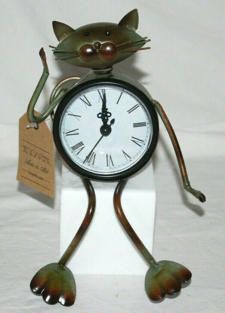 Mantel Shelf Cat Clock Handmade Metal Kitty Sitter Sitting Cat Cute Decor Clock