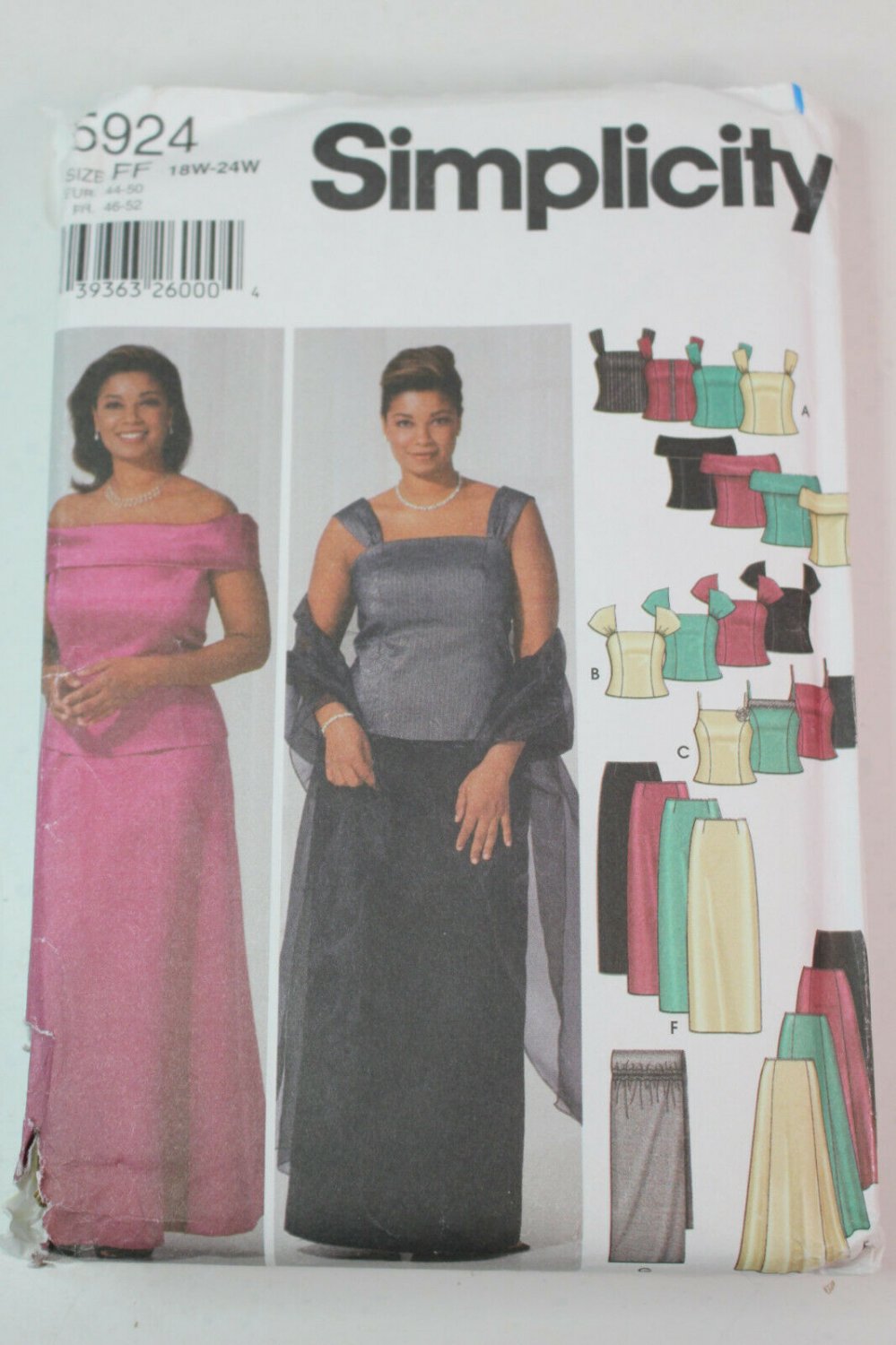 Simplicity 5924 Evening Tops Slim Flared Skirts Wrap 18W-24W Plus Size Pattern