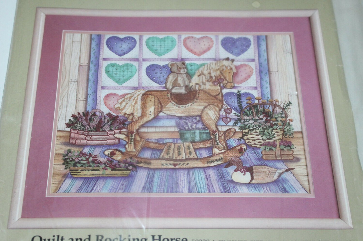 Counted Cross Stitch Kit Hearts Quilt Bear Rocking Horse Child Decor Wall Art