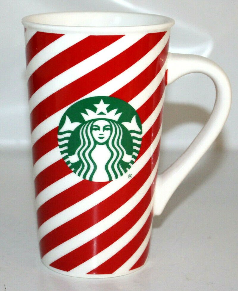 Starbucks Red White Stripe Candy Cane Holiday Tall Latte Coffee Tea Cup Mug