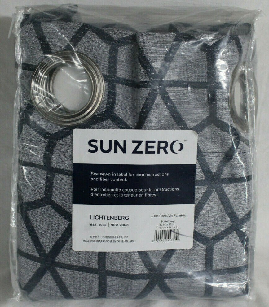 Sun Zero Lithenberg Curtain Panel, 54" x 95" Burke Navy Blue Gray Mosaic Geo NEW