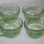 Vintage Uranium Vasoline Green Glass Art Deco Style Teacups Lot of 4 Swirl