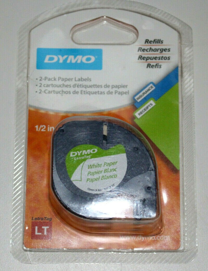 New Dymo 2-Pack White Paper LT Labels 1/2" x 13' (12mm x 4m) Label Refills 10697