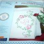 JDNA Perle Edge Pillowcase Pair Rose Monogram Stamped Cross Stitch Kit New Vtg