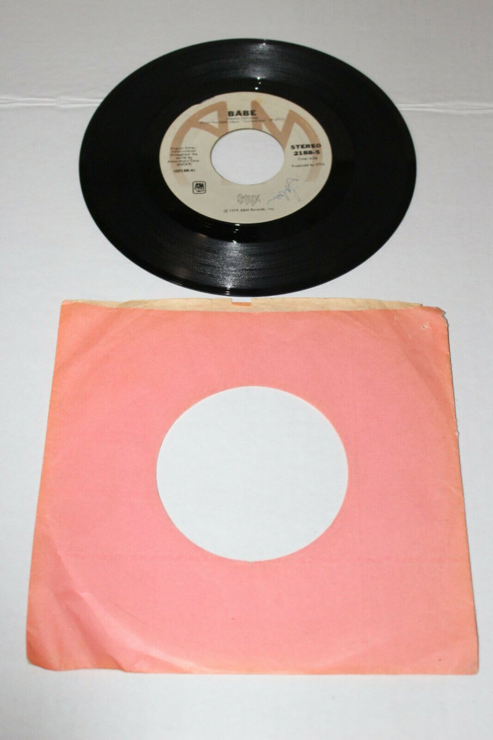 Styx Babe 1979 45 Single Record w I'm OK  A&M 2188-S Dennis DeYoung