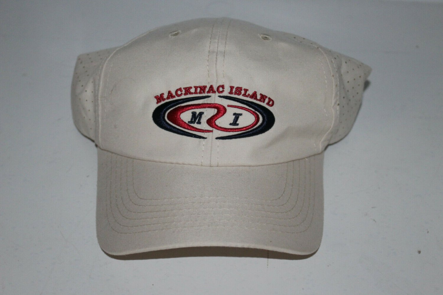 Mackinac Island MI Baseball Hat Cap Tan Black Red Embroidered NOS UP Adjustable