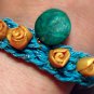 Turquoise Blue Broadway Yarn Knitted Bracelet w/Artisan Created Clay Beads
