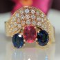 14k Yellow gold Natural Untreated Ruby & Blue Sapphire Diamond Cocktail ring 4ct