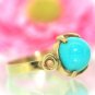 Handmade vintage 18k yellow natural Persian Turquoise solitaire ring band 3.8grm