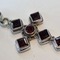 Garnet Silver Cross Cut Stone Sterling Silver Pendant 925 Mark Handmade Black
