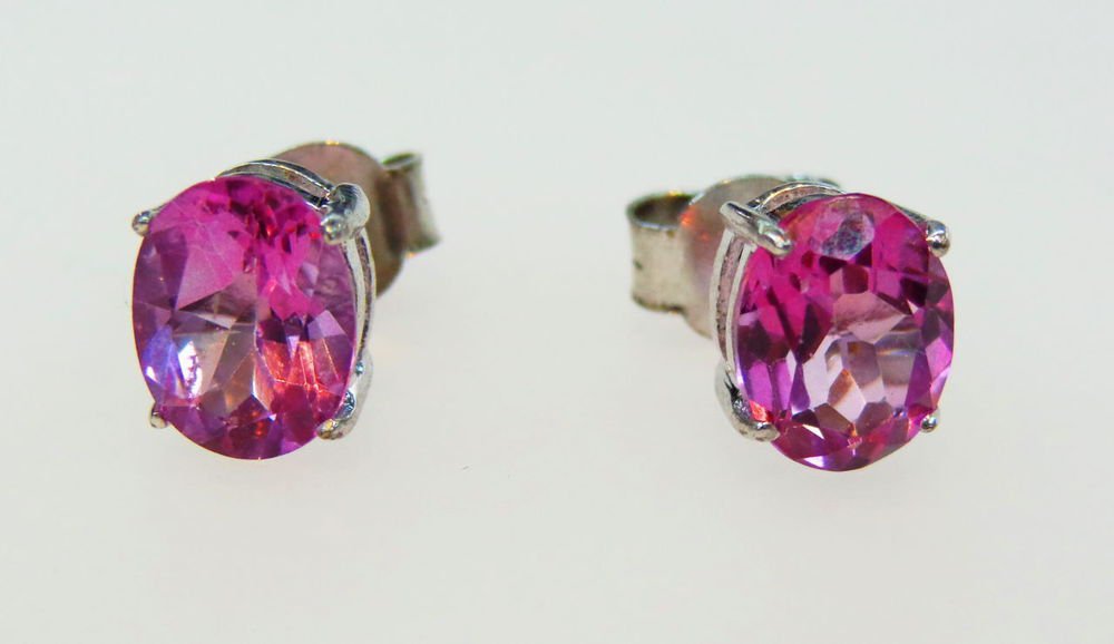 Pink Amethyst Earring Stud Sterling Silver 925 Handmade Marvelous Fabulous F17