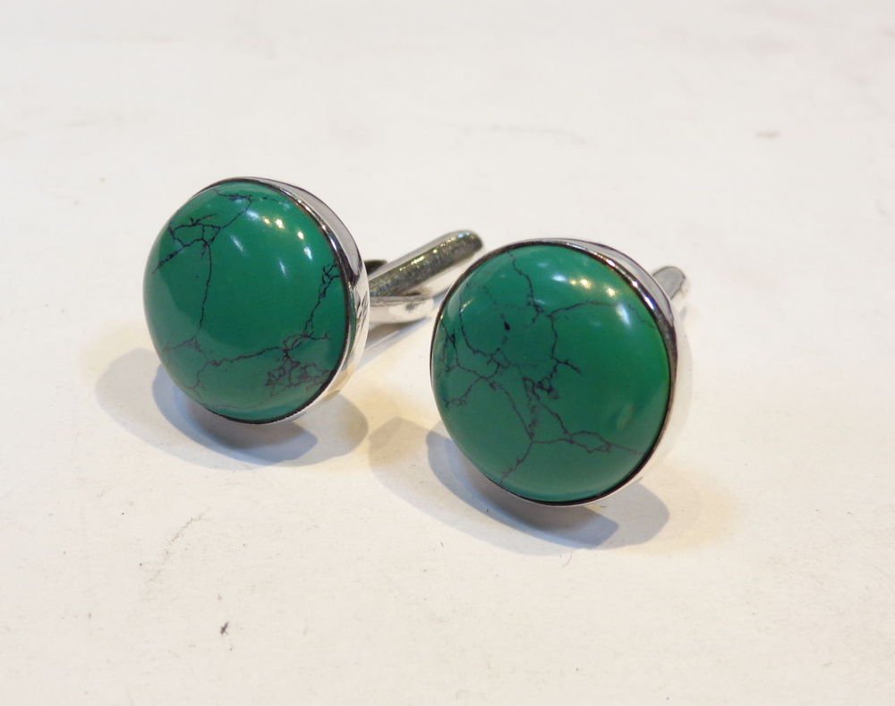 Turquoise Sterling Silver 925 Cufflink Handmade Oval Beautiful Awesome Great C98