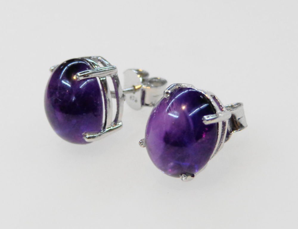 Amethyst Cab Earring Stud Sterling Silver 925 Handmade Marvelous Awesome F20