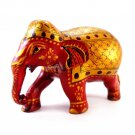 Amazing Wooden Handmade Elephant In Orange Color Great Golden Work Over Elephant
