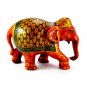 Amazing Wooden Handmade Elephant In Orange Color With Great Golden Work Over Elephant