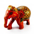 Amazing Wooden Handmade Elephant In Orange Color With Great Golden Work Over Elephant
