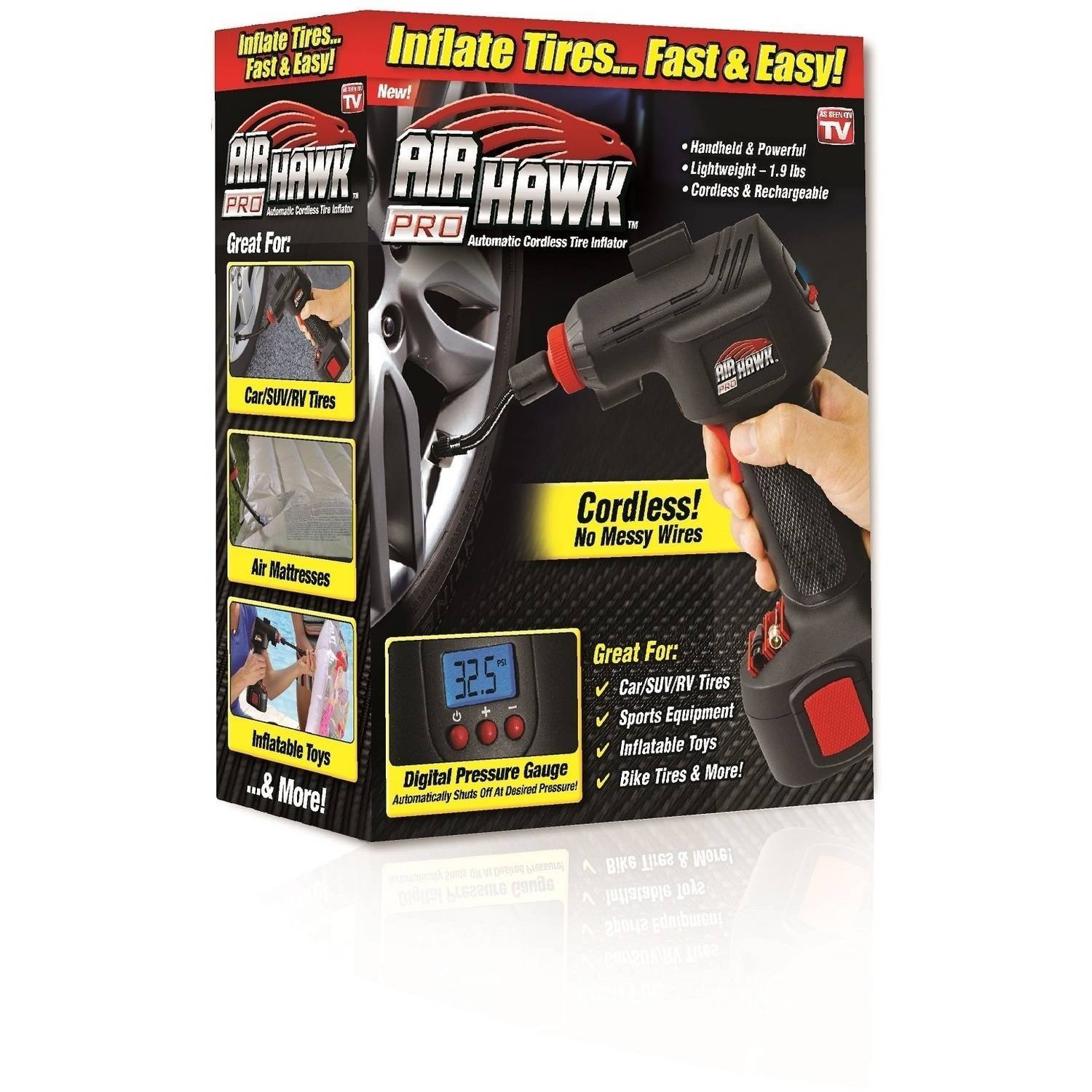 As Seen on TV Air Hawk Pro Automatic Cordless Tire Inflator Portable