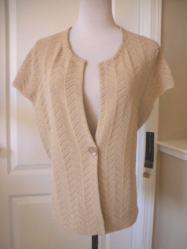 Jones New York Women's Beige Camel Tan SHORT SLEEVE CARDIGAN SIZE XL NEW