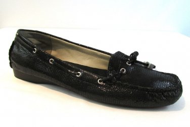 MICHAEL KORS WOMEN'S Black Leather Snake embossed Moccasin Flats Shoes 6.5M