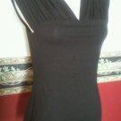 BCBG MAXAZRIA WOMEN'S BLACK SLEEVELESS GATHERING V NECK BLOUSE KNIT TOP SIZE S