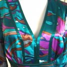 MIXIT WOMEN'S AQUA GREEN PRINT STRETCH 3/4 SLEEVE V NECK CASUAL CAREER DRESS 10