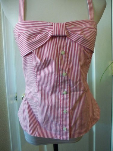 ETC WOMENS WHITE RED STRIPE COTTON SLEEVELESS CASUAL SHIRT BLOUSE TOP SIZE 6 NEW