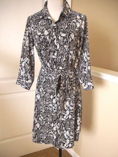 AGB Women's WHITE GRAY BLACK ANIMAL PRINT 3/4 SLEEVE SHIRT DRESS SIZE 2 NEW