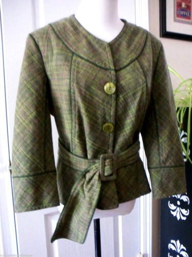 NINE WEST WOMEN'S OLIVE GREEN WOOL BLEND TWEED Jacket Blazer SIZE 12 EXCELLENT!