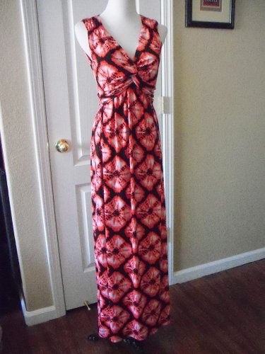GLAMOUR WOMEN'S BLACK CORAL V NECK SLEEVELESS MAXI DRESS SIZE 6 S NEW!
