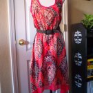 BISOU BISOU WOMEN'S CORAL TURQUOISE SLEEVELESS CHIFFON KNIT DRESS SIZE 8 NEW