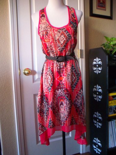 BISOU BISOU WOMEN'S CORAL TURQUOISE SLEEVELESS CHIFFON KNIT DRESS SIZE 8 NEW