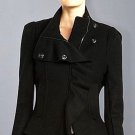 $347 BCBG MAXAZRIA WOMEN'S BLACK WOOL BLEND RUFFLE COAT FITTED JACKET SIZE M NEW