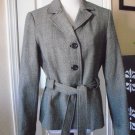 HARVE BENARD WOMEN'S WHITE BLACK WOOL TWEED Belted Blazer Jacket SIZE 8