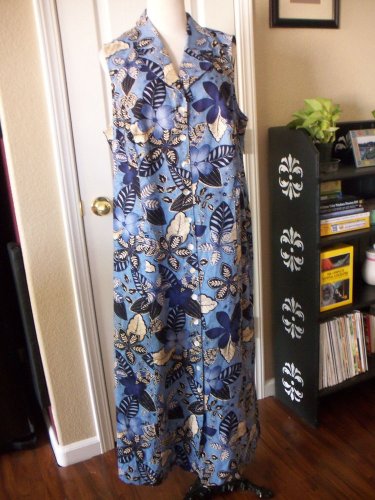 $89 COLDWATER CREEK WOMEN'S BLUE WHITE BLACK SLEEVELESS LONG DRESS Size 20 NEW