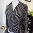 MICHAEL KORS WOMEN'S WHITE BLACK CHIFFON SILK Wrap Shirt Blouse Top SIZE S 4