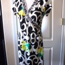 ALFANI WOMENS WHITE BLACK V NECK  SHORT SLEEVE FAUX WRAP DRESS SIZE S PETITE NEW