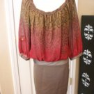 BCBG WOMEN'S TAUPE MAUVE RED CHIFFON PONTE 3/4 SLEEVE DRESS SIZE M