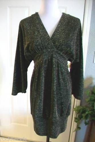 BCBG MAXAZRIA WOMEN'S SHIMMER BLACK 3/4 SLEEVE V-NECK TUNIC DRESS SIZE XS