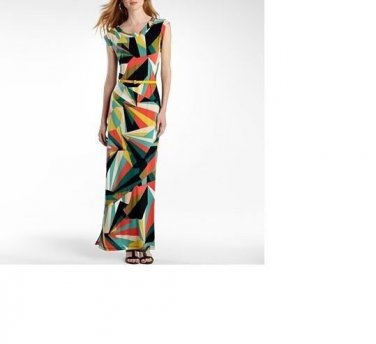 WORTHINGTON WOMEN'S BLACK YELLOW TURQUOISE CAP SLEEVES CASUAL MAXI DRESS SIZE L