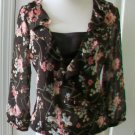 ANN TAYLOR WOMEN'S PINK BROWN 3/4 SLEEVE CHIFFON RUFFLE Blouse Shirt Top SIZE 4P